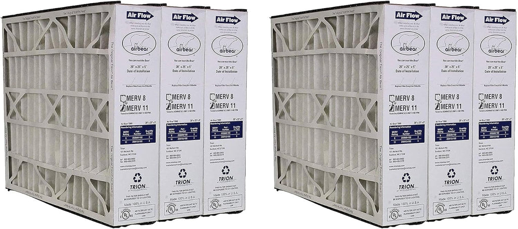 3 Pack Pleated Air Filter, Air Bear MERV 11 for HVAC/Furnace, 20x25x5 in.