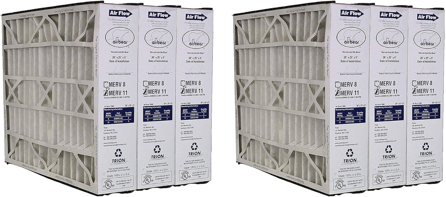 3 Pack Pleated Air Filter, Air Bear MERV 11 for HVAC/Furnace, 20x25x5 in.