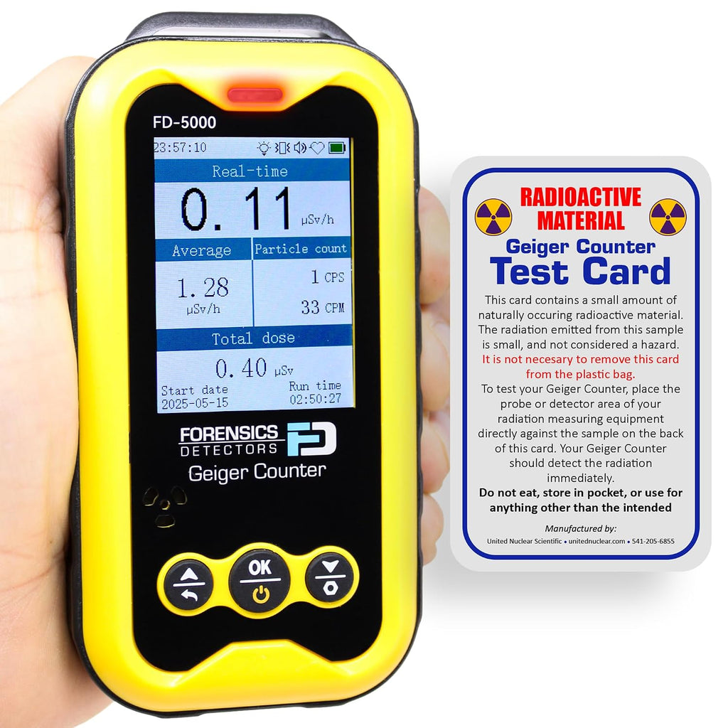 Geiger Counter + Radiation Test Card | Upgraded 20-Year Sensor Life | Radiation Detector | Beta, Gamma, & X-Rays |