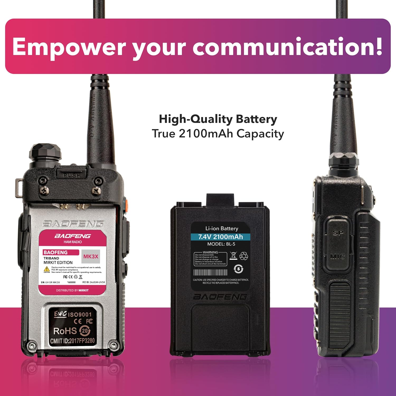 Baofeng Radio UV-5R MK3X Legal Power Tri-Band Radio 2026 VHF/UHF 144-148/222-225/420-450 MHz - Walkie Talkie with