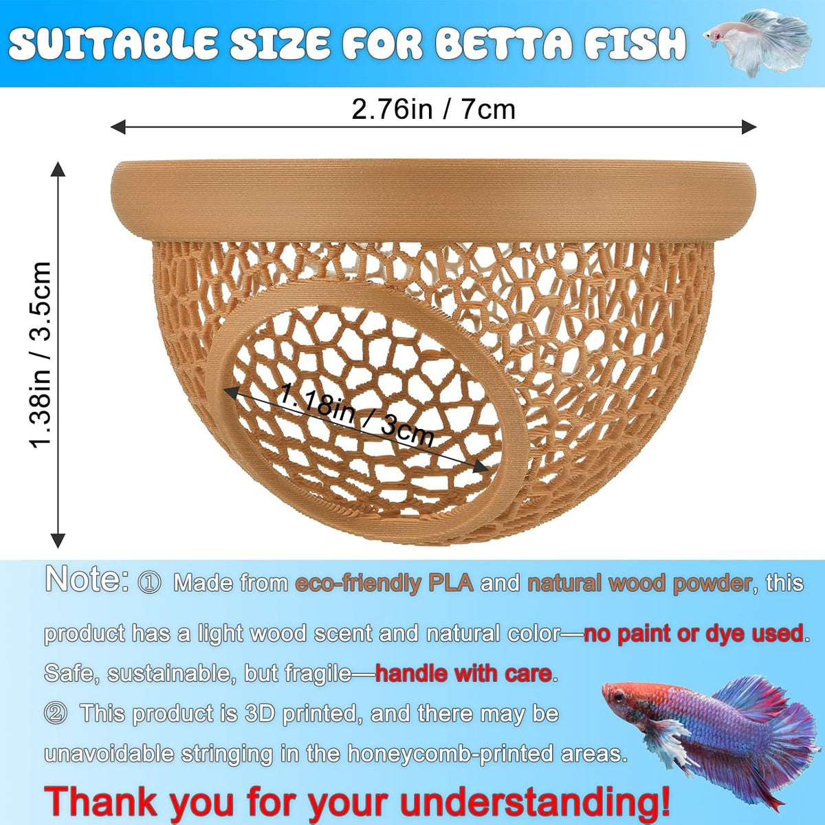 Floating Betta Hide & Shrimp Cave – 3D Printed Aquarium Hammock, Feeder & Rest Spot – Floating Betta Log & Cave Decor
