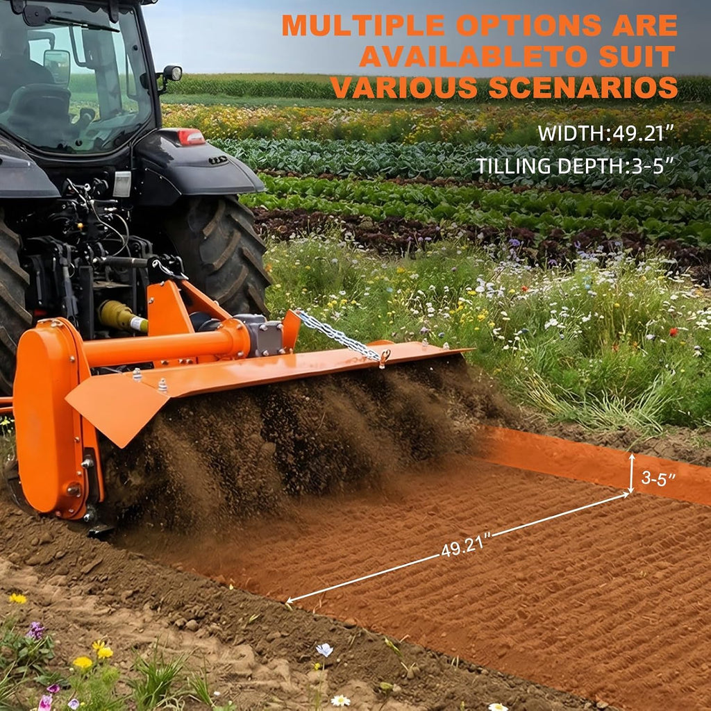 Heavy Duty 3 Point Hitch Rotary Tiller 4 FT 49 in, Tractor Tiller Work with 3 PT CAT I, Single Speed PTO Drive
