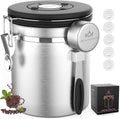 Coffee canister for ground coffee with Scoop Date Tracker One Way Co2 Valve 304 Stainless Steel Kitchen Food Airtight