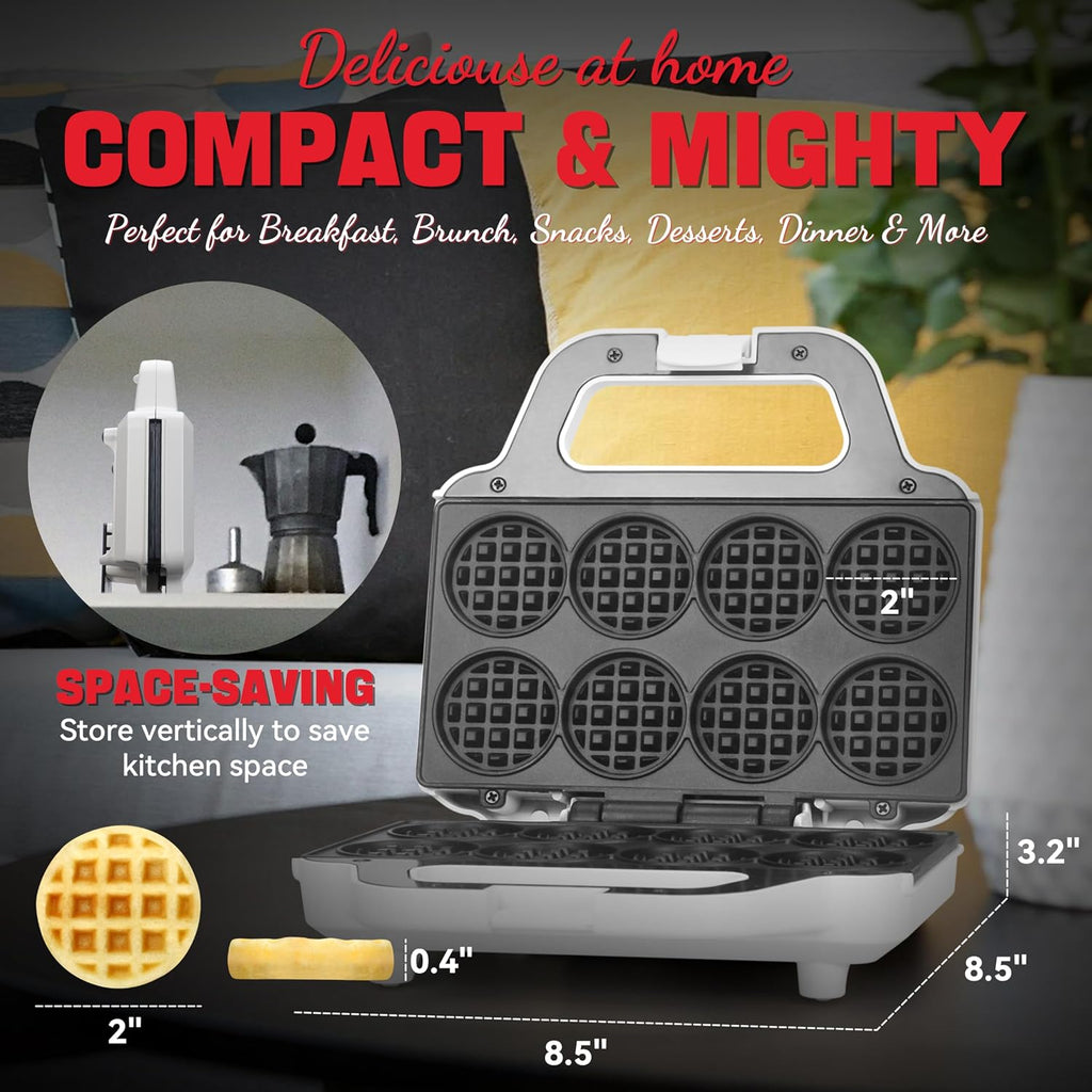 Mini Waffle Maker Machine, Bake 8 x 2'' Tiny Waffle Bites, Tiny Waffle Bites Iron for Kids,Small Waffle Maker