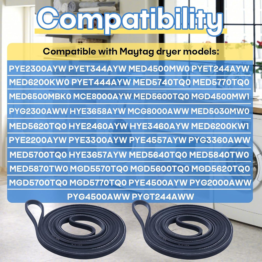 Dryer Drum Drive Belt Replacement Part Compatible with Maytag PYET344AYW