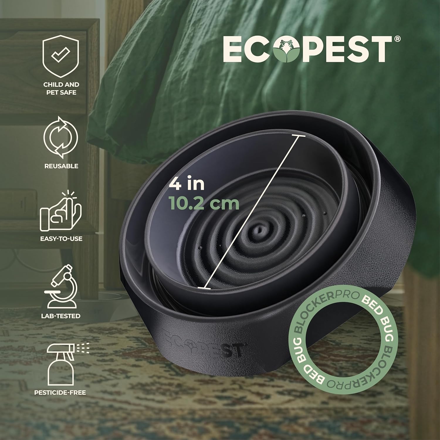 Bed Bug Interceptors - 4 Pack | Bed Bug Blocker (Pro) Interceptor Traps (Black) | Eco Friendly Insect Trap for Bed