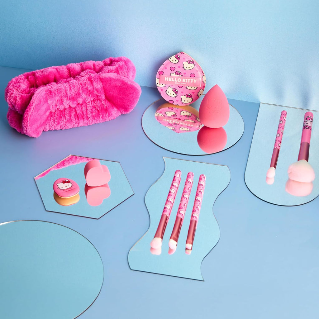 Hello Kitty Sanrio Makeup Brush Sponge Set for Girls, Teens with Headband Powder Puffs Soft Brushes Beauty Sponges