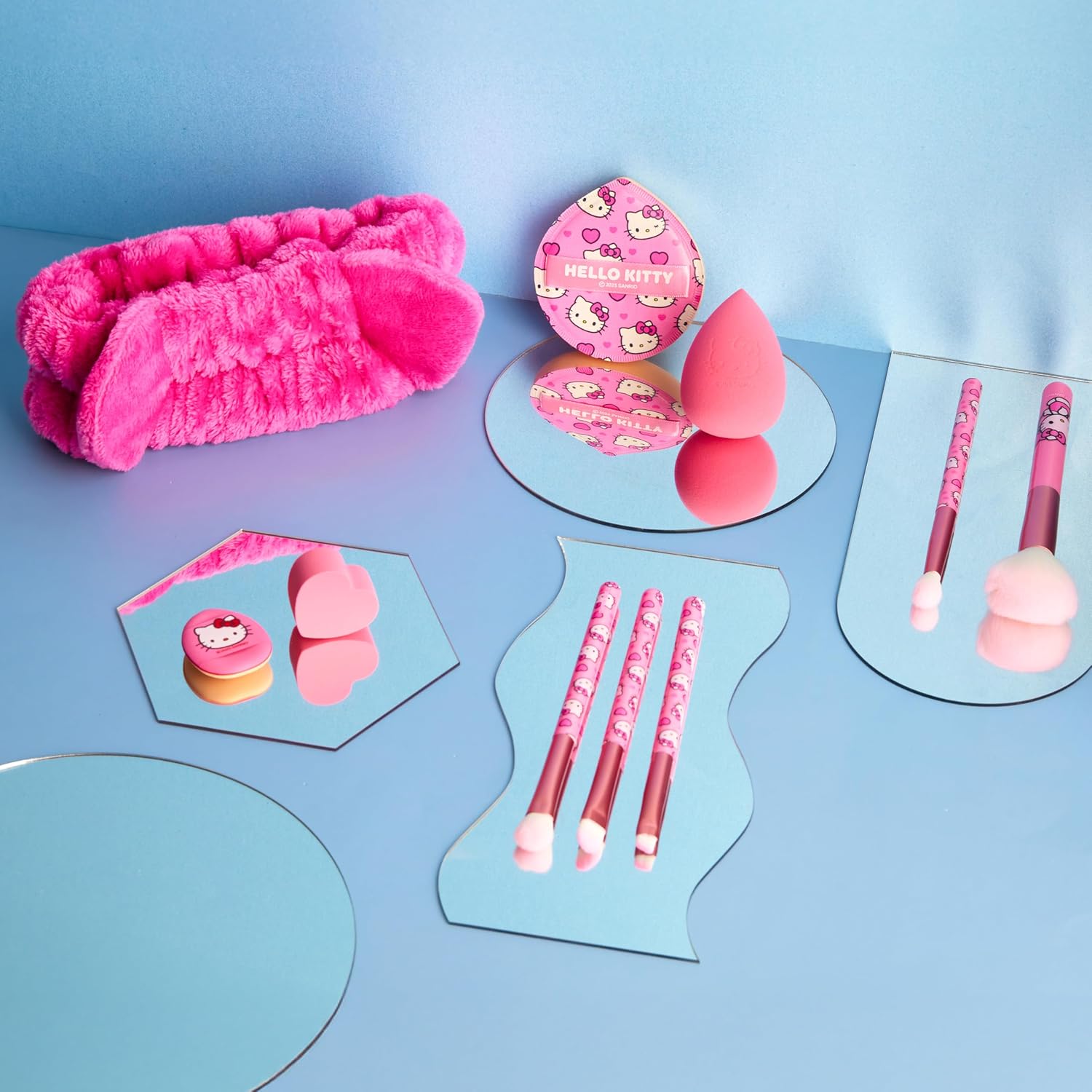 Hello Kitty Sanrio Makeup Brush Sponge Set for Girls, Teens with Headband Powder Puffs Soft Brushes Beauty Sponges