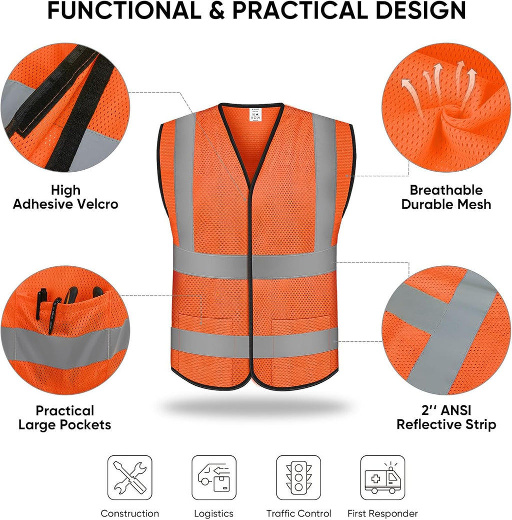 2PK/4PK Reflective Safety Vest, High Visibility Vest with Reflective Strips for Men Women, Meets ANSI II