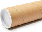 10-Pack Mailing Tubes & Caps - 3 x 7 in Brown Mailer - Durable 3-Ply Spiral Round Cardboard Cylinder for Crafts &