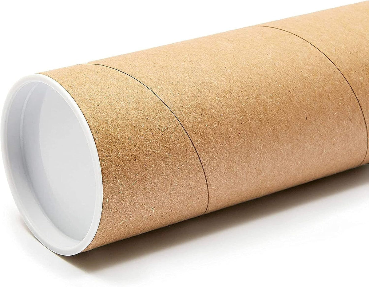 10-Pack Mailing Tubes & Caps - 3 x 7 in Brown Mailer - Durable 3-Ply Spiral Round Cardboard Cylinder for Crafts &