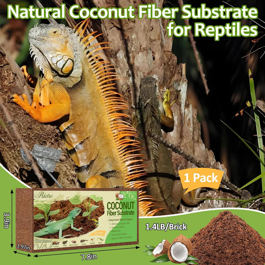 1 Pack Natural Coconut Fiber Substrate, Coco Coir Reptile Bedding | Coconut Husk Reptile Substrate for Tortoises