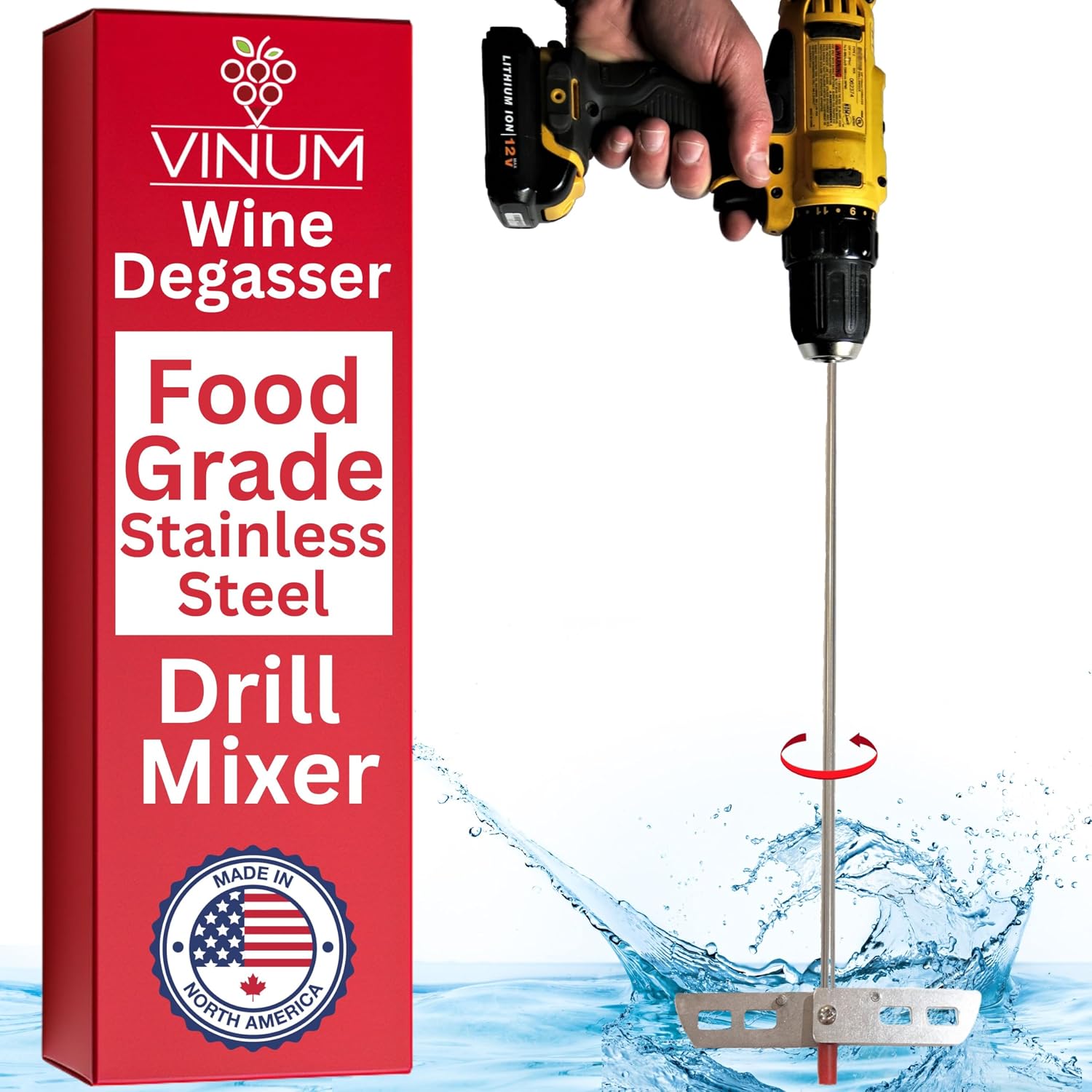 Wine Beer Degassing Stirrer for Wine Making 17.5” Stainless Steel 316 Drill Mixer Rod Attachment Wand w/Paddles |