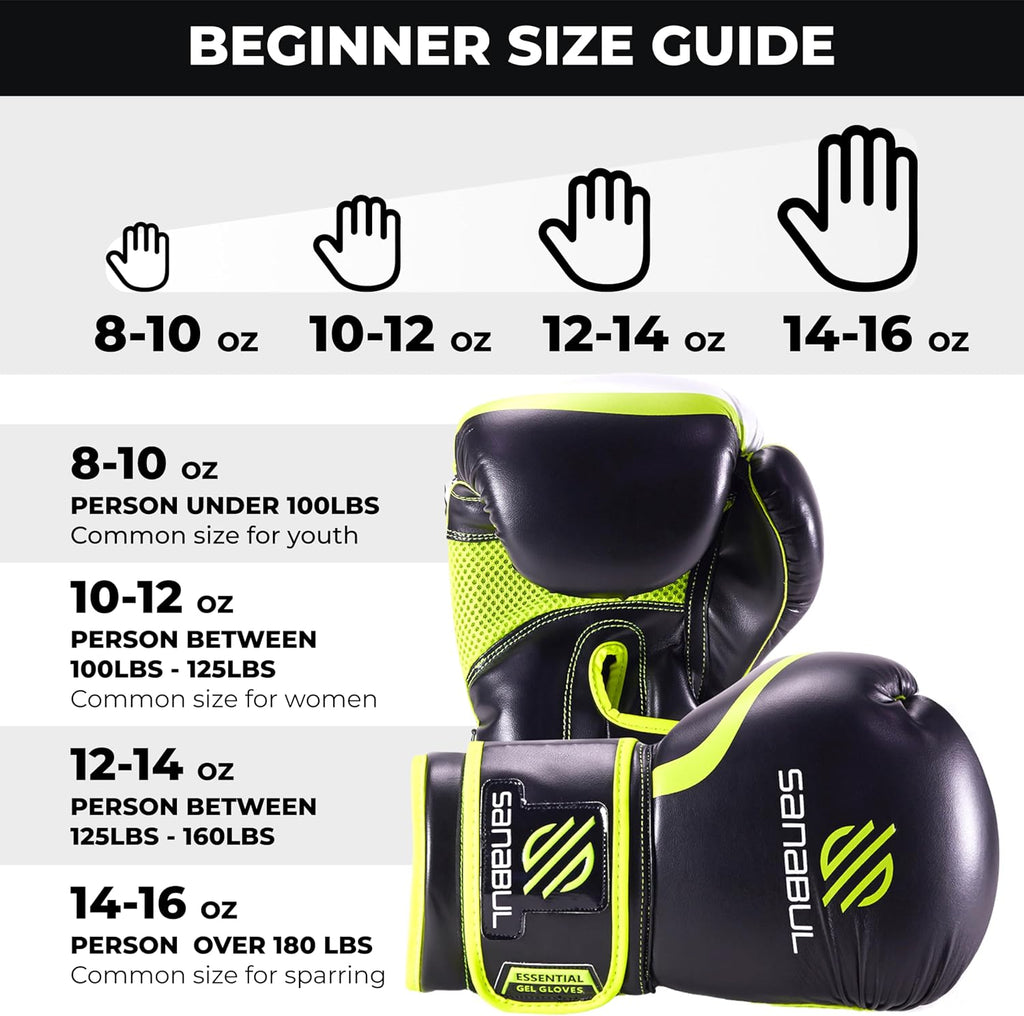Essential Gel Boxing Gloves for Men & Women, Kickboxing MMA, Muay Thai Gloves and Heavy Bag Training Punching & Sparring