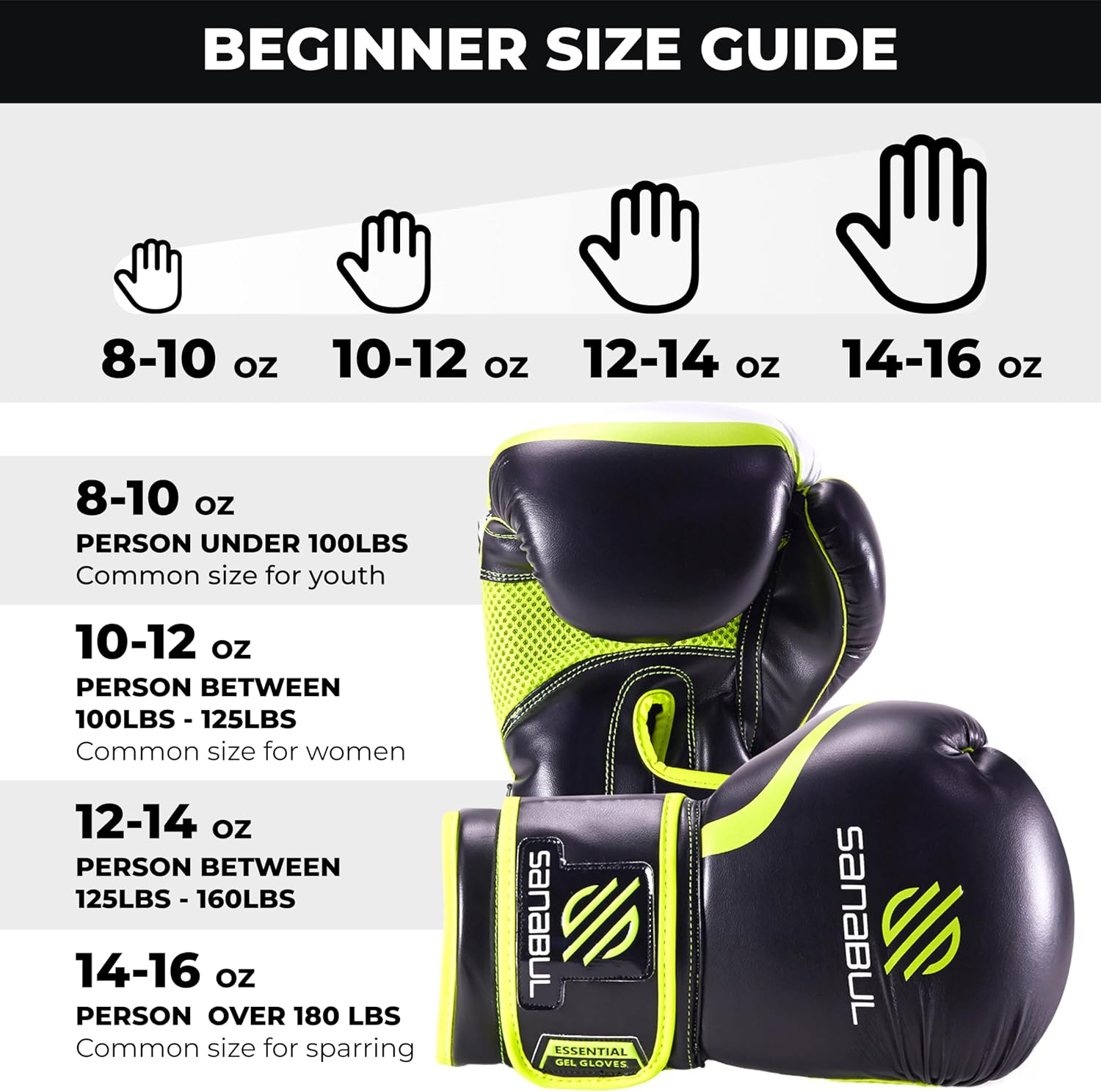 Essential Gel Boxing Gloves for Men & Women, Kickboxing MMA, Muay Thai Gloves and Heavy Bag Training Punching & Sparring