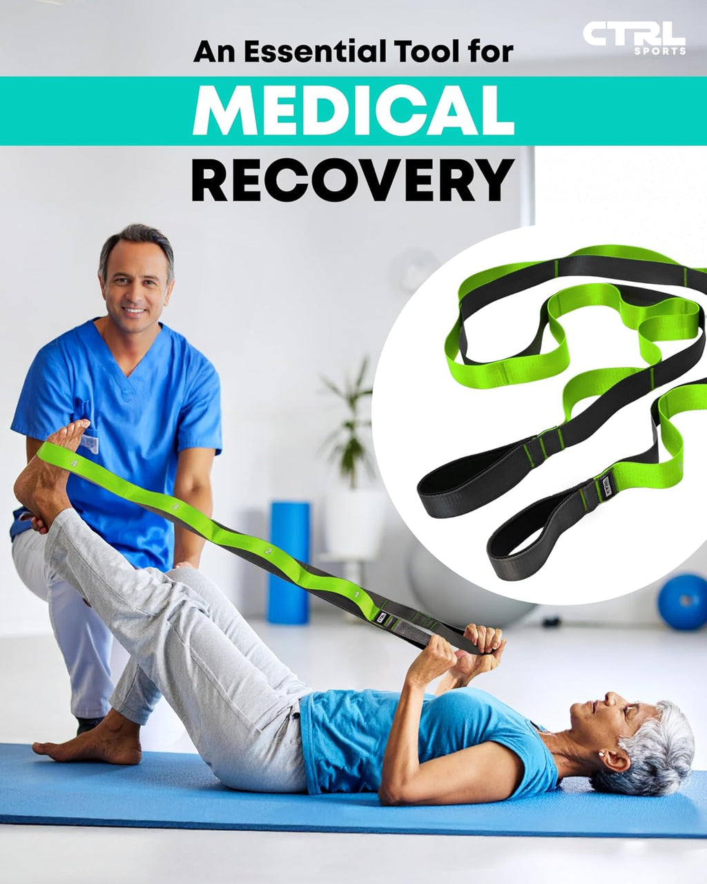 Stretching Strap with Loops - Non Elastic Yoga Strap for Physical Therapy