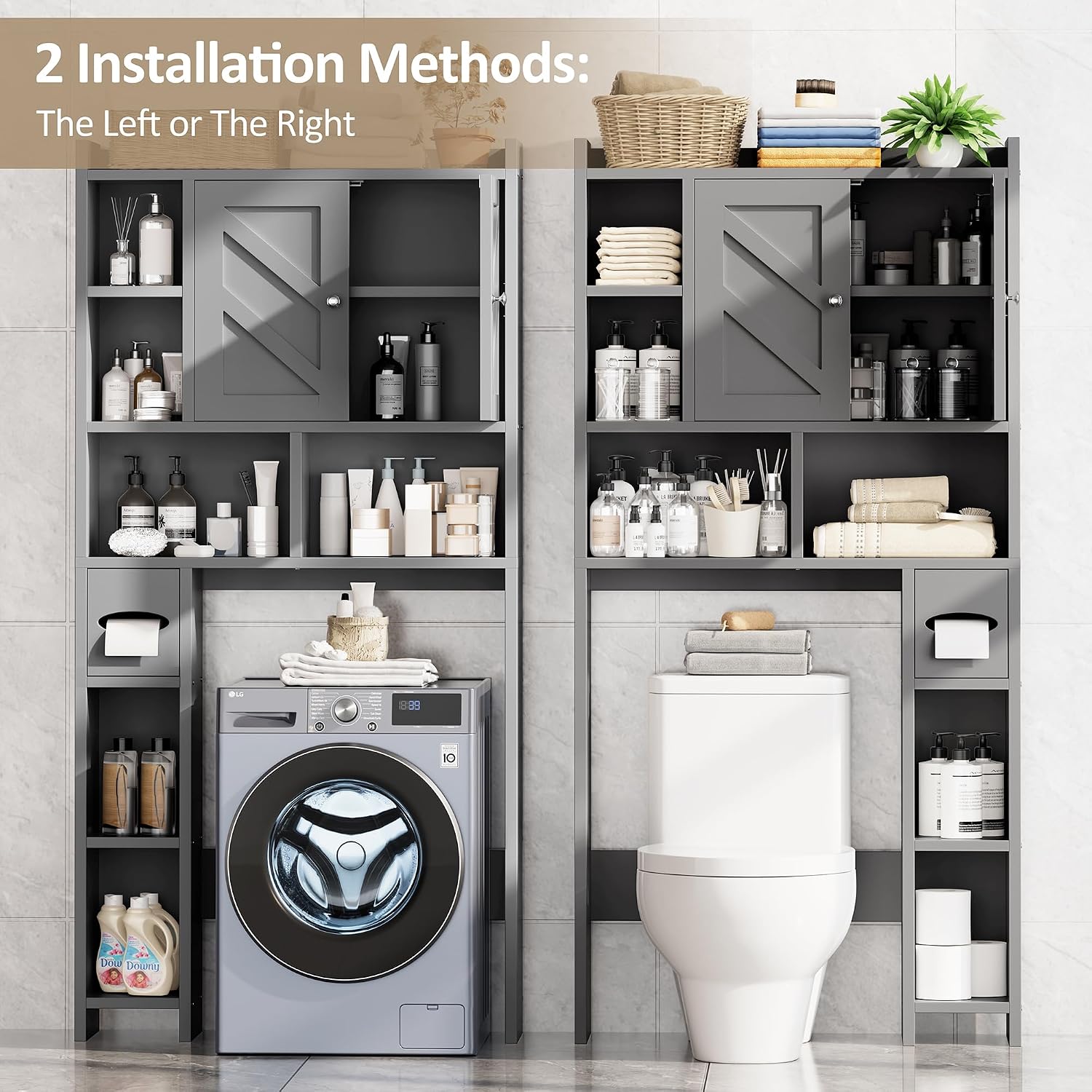 Over the Toilet Storage Cabinet, Freestanding Farmhouse Storage Cabinet Over Toilet, Bathroom Organizer with Paper