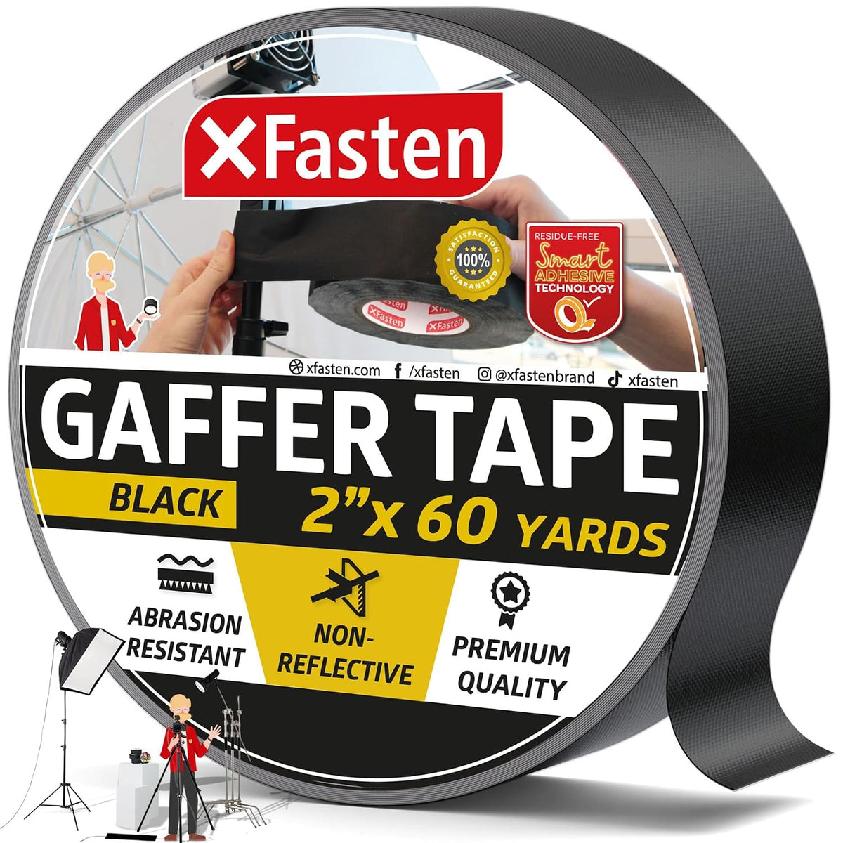 Black Gaffers Tape 2 Inch x 60 Yards (180 Feet) Residue-Free Matte Black Gaff Tape 2 Inch, Non-Reflective