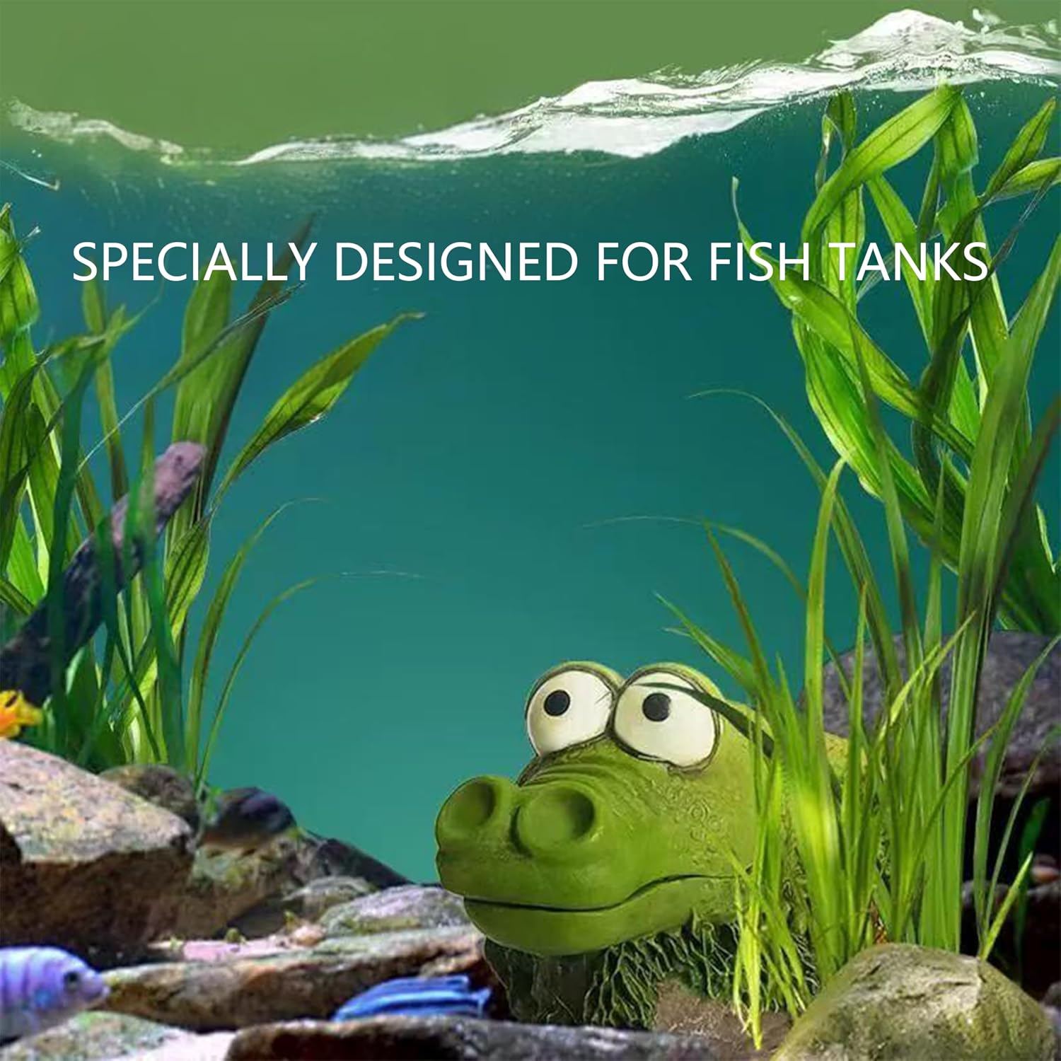 Aquarium Alligator Hippo Bubbler Decorations with Air Stone – Fish Tank Bubbler Ornament for Oxygen Bubble Effect