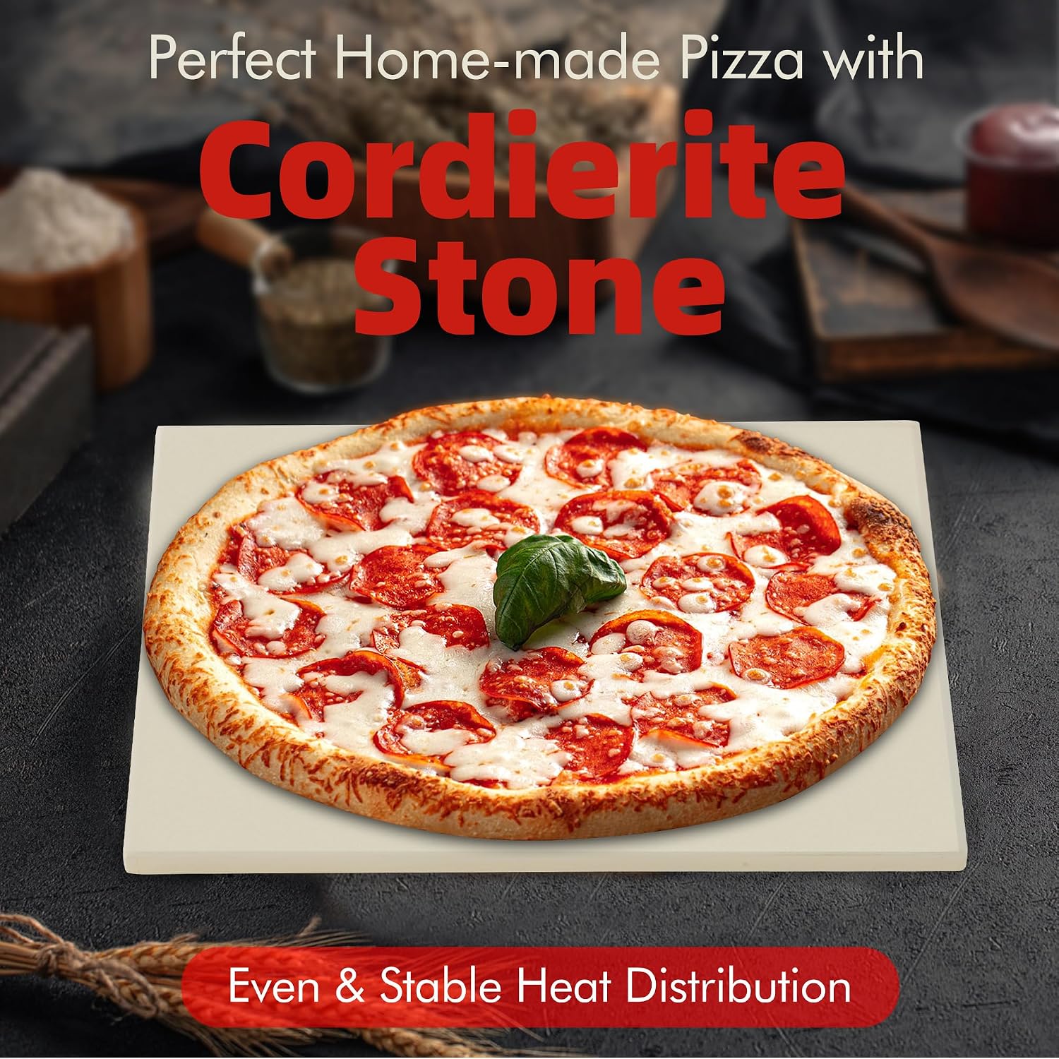 16" Square Pizza Stone, Heavy Duty Cordierite Pizza Pan for Grilling & Pizza Oven, High Temperature Resistant Baking