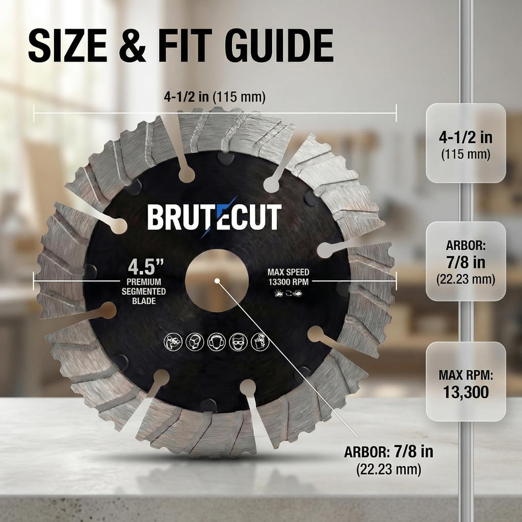 4.5" Diamond Blade for Concrete, Brick & Masonry | Wet/Dry | Fits 4.5 inch Angle Grinders | Concrete Cutting Disc |