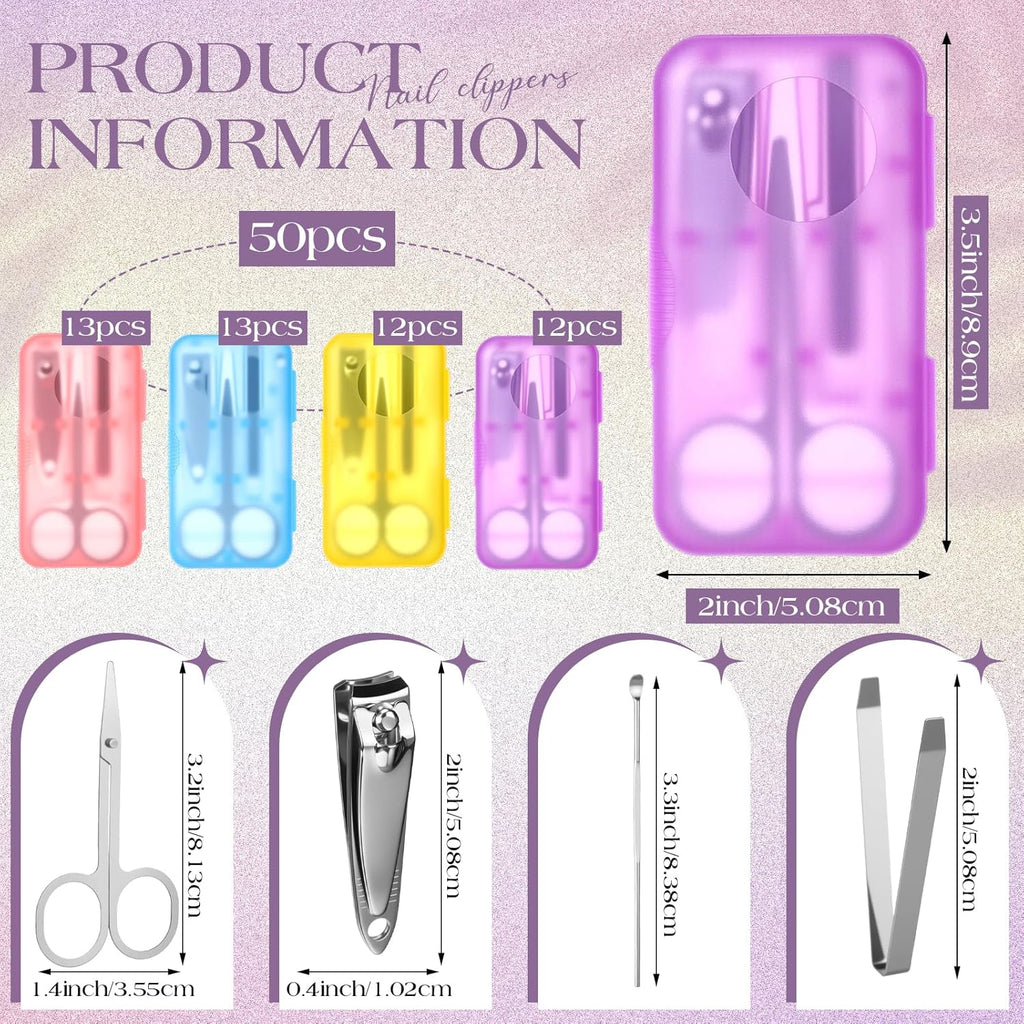 50 Sets Nail Clipper Set 4 in 1 Manicure Kit Bulk Adult Metal Travel Fingernail Manicure Set with Case Individually