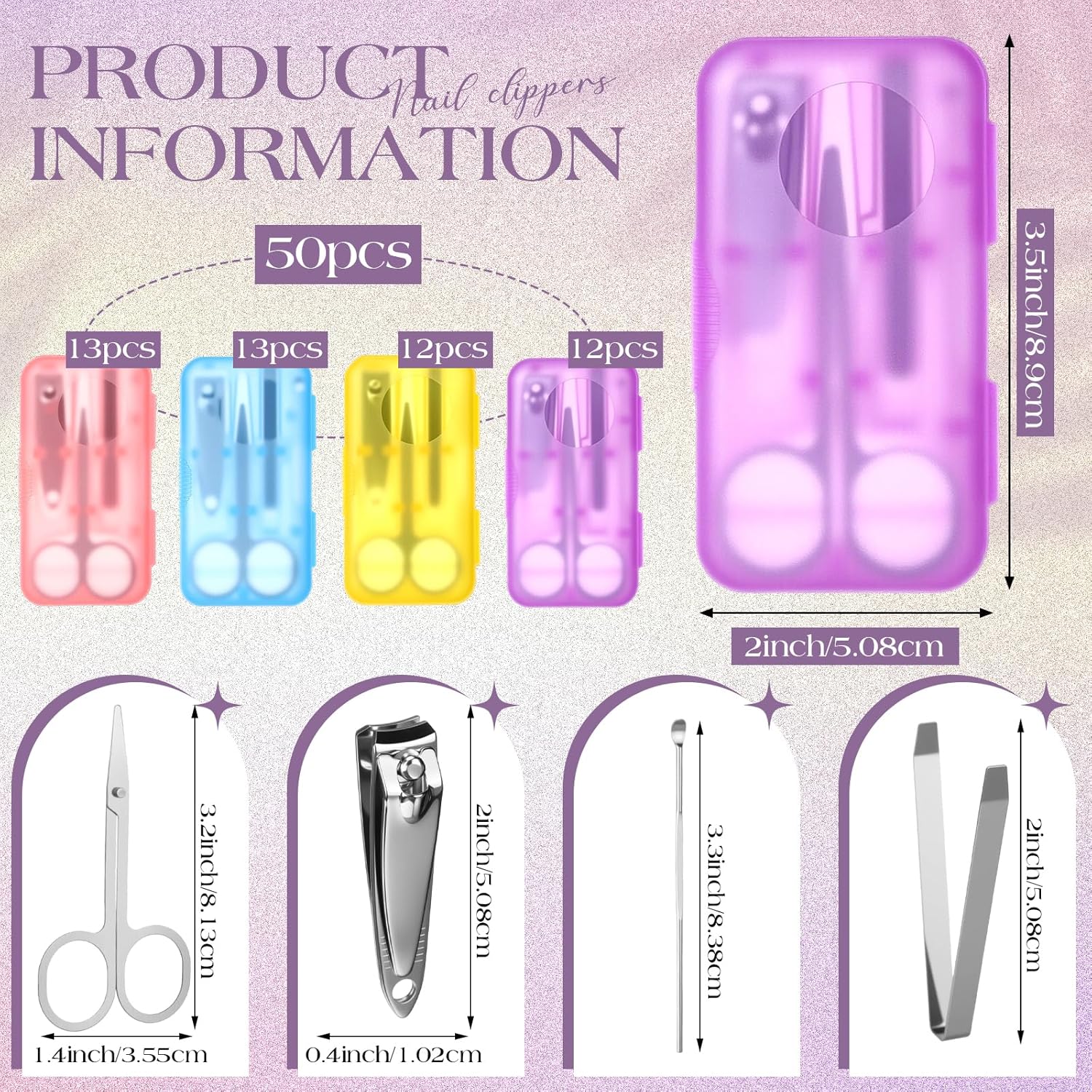 50 Sets Nail Clipper Set 4 in 1 Manicure Kit Bulk Adult Metal Travel Fingernail Manicure Set with Case Individually