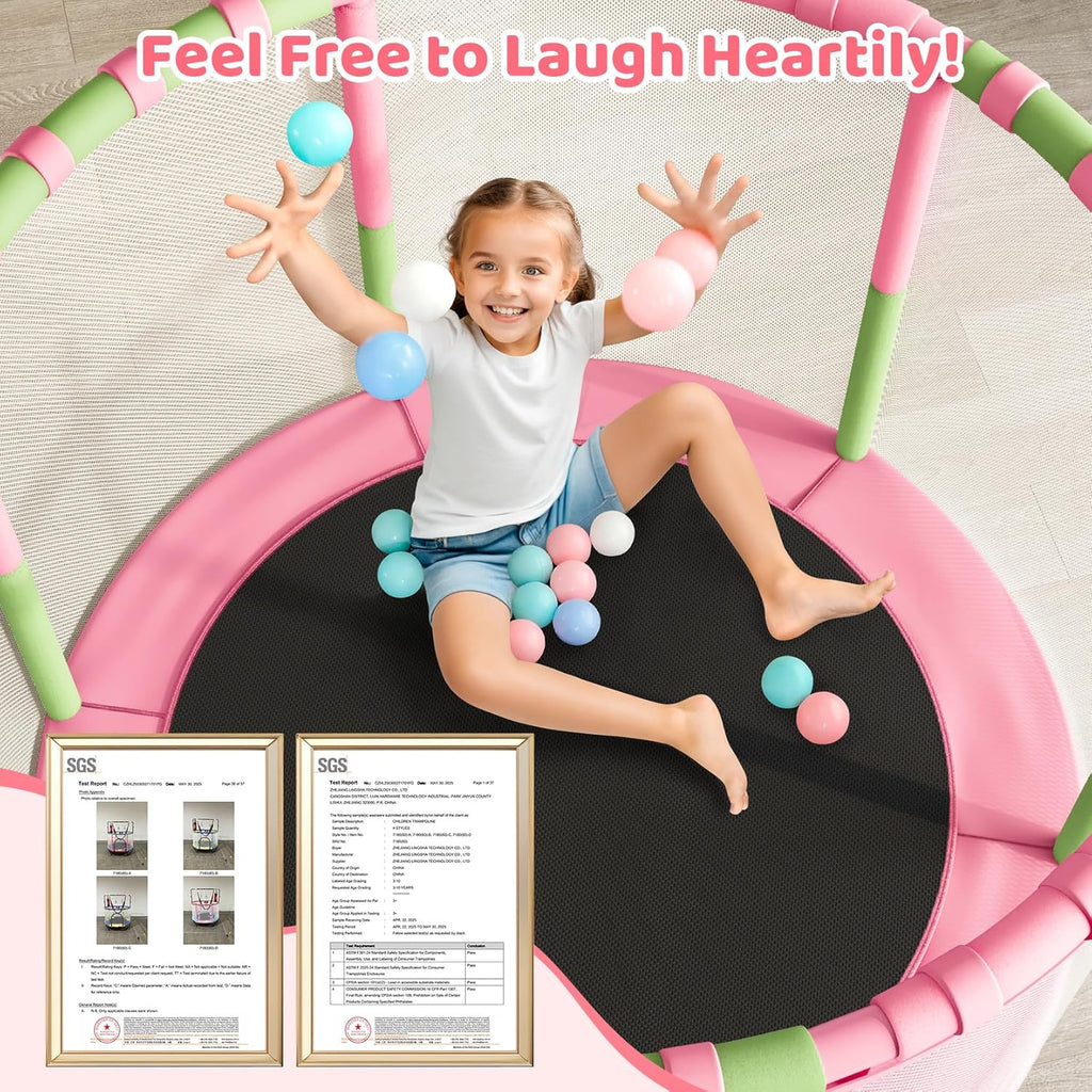 55" Trampoline for Kids with Enclosure, 6-in-1 Toddler Trampoline Indoor Outdoor, Upgrade Full Anti-Rust Tube with