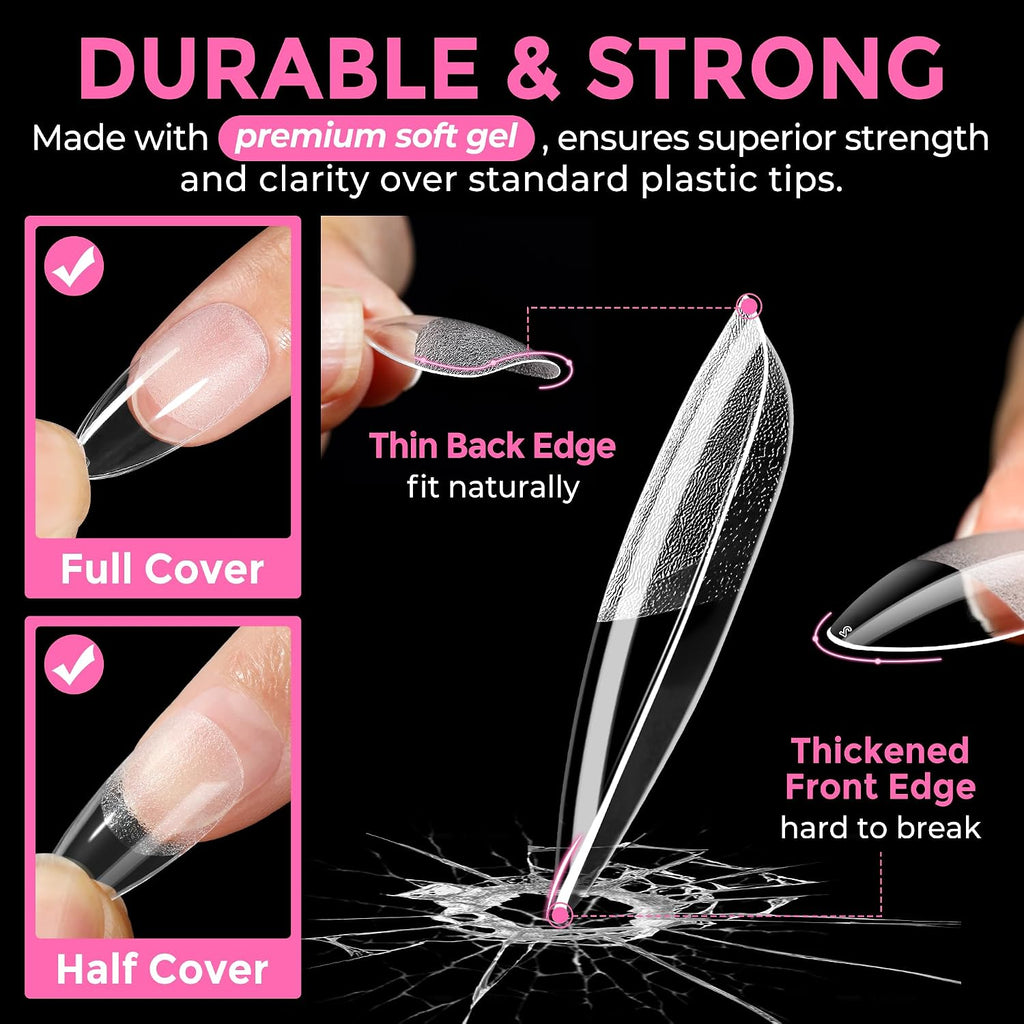 Almond Nail Tips Medium 216pcs X-Soft Gel Press On Nails