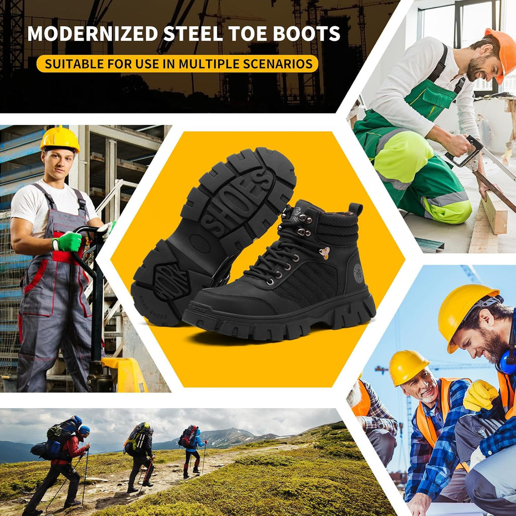 Waterproof Steel Toe Boots For Men-6 Inch Comfortable Mens Safety Work Boots Indestructible Steel Toe Shoes