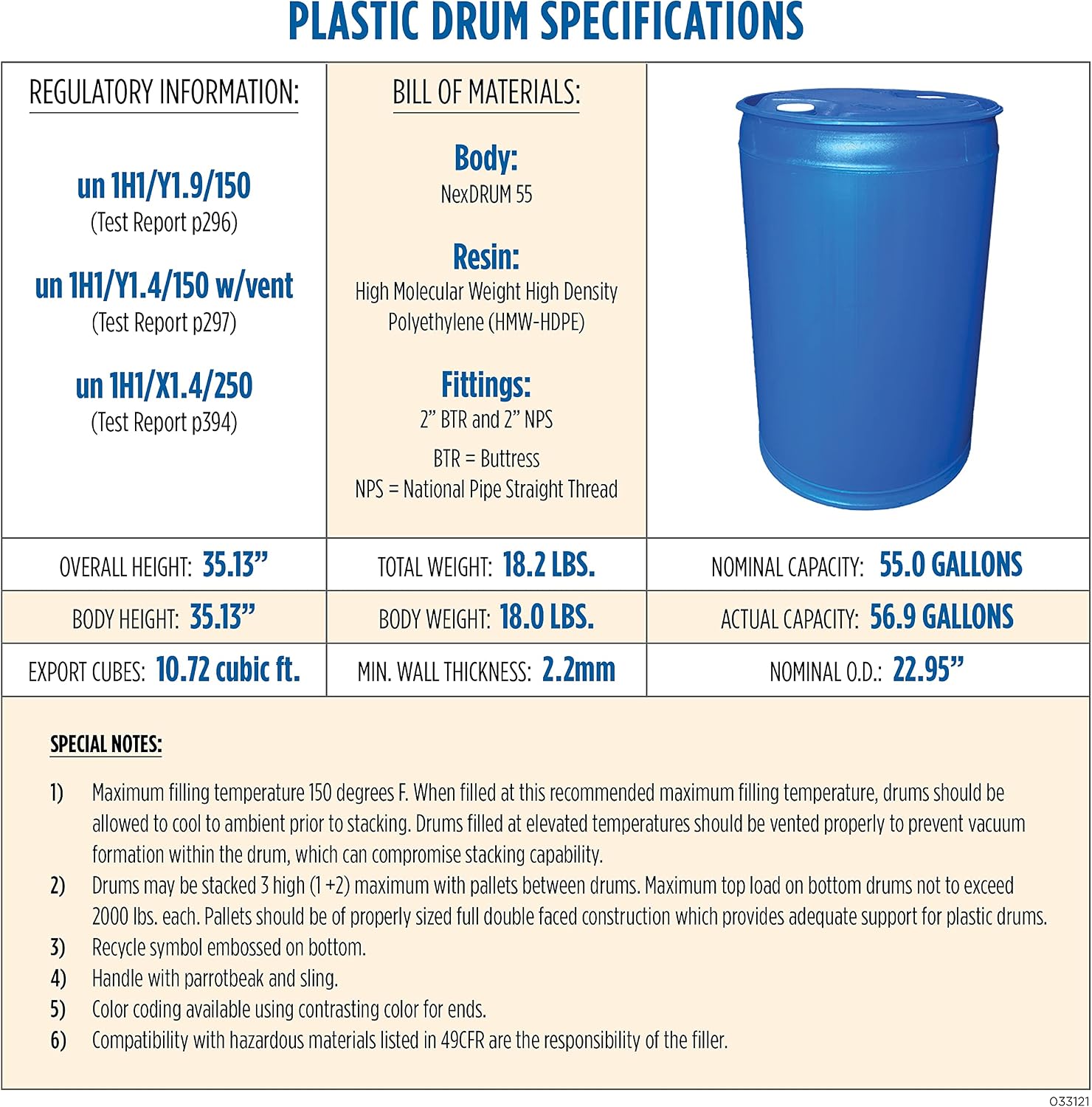 lon Water Storage Barrel - BPA-Free Plastic Barrel 55-Gallon