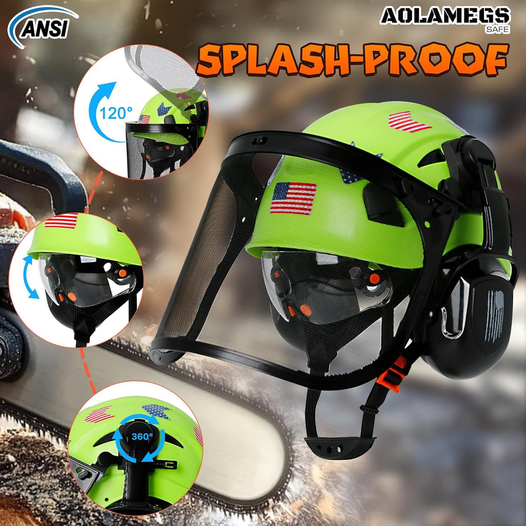 Chainsaw Helmet with Face Shield and Ear Muffs Visor-Vented Arborist Helmet with Hearing Protection & Mesh Full Face