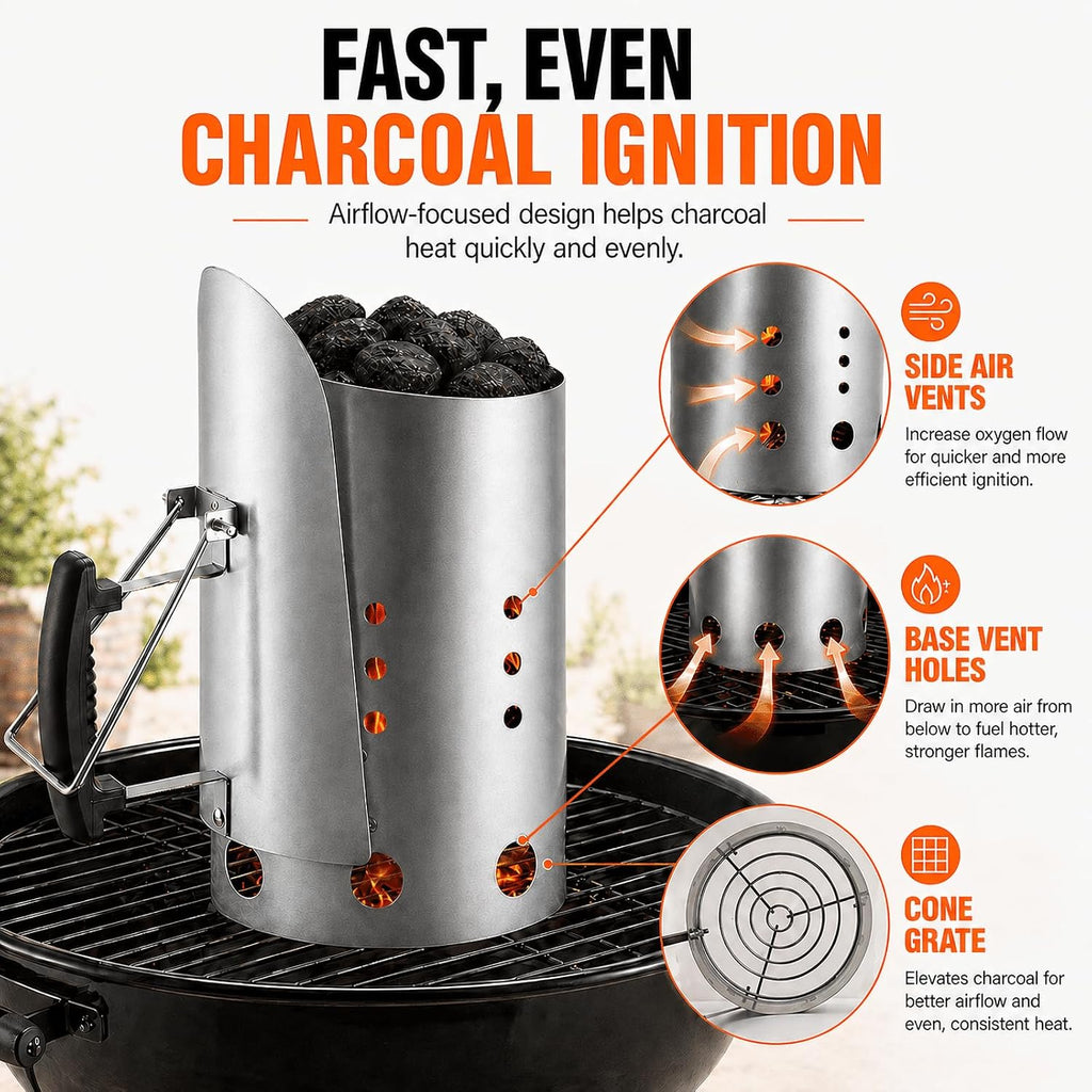 Charcoal Chimney Starter for Grill: Large BBQ Chimney Starter