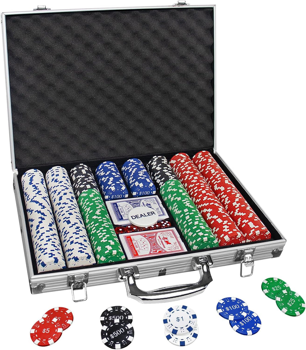 Poker Chips with Numbers,500PCS Poker Chip Set with Aluminum Travel Case,11.5 Gram Poker Set for Texas Holdem