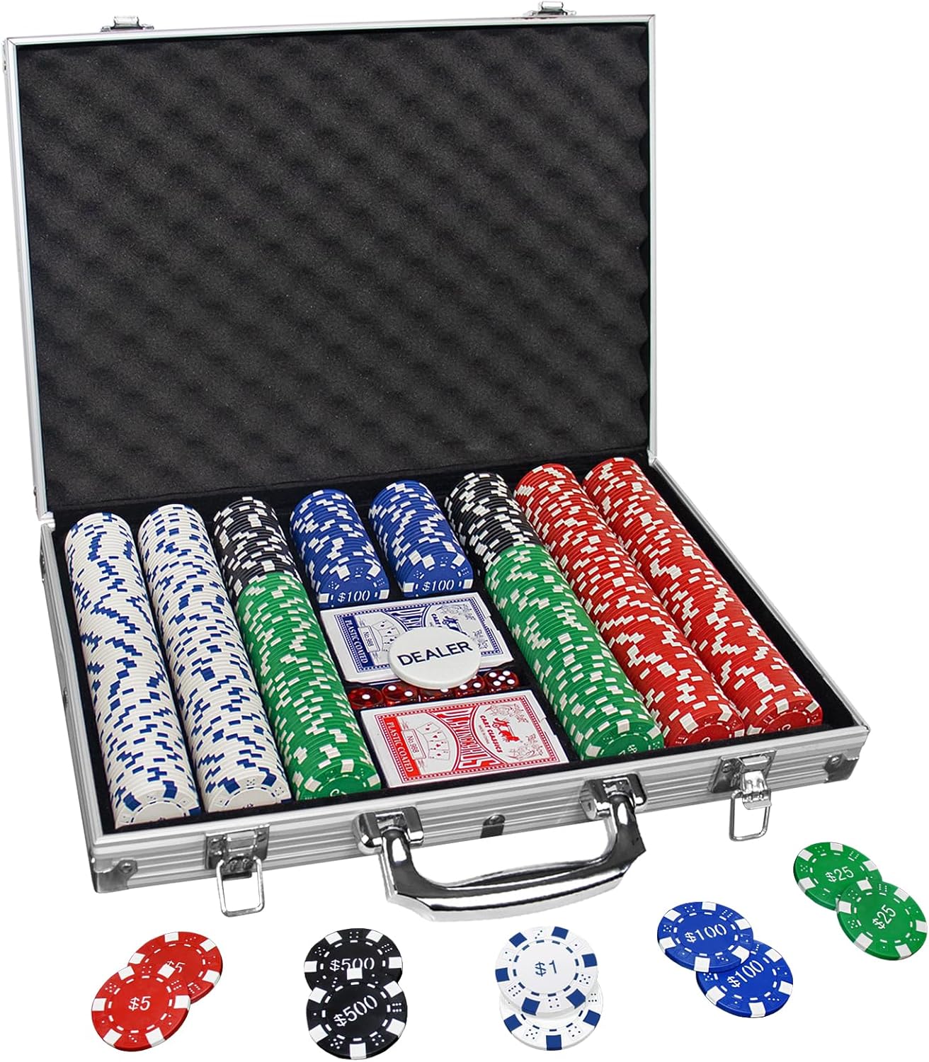 Poker Chips with Numbers,500PCS Poker Chip Set with Aluminum Travel Case,11.5 Gram Poker Set for Texas Holdem