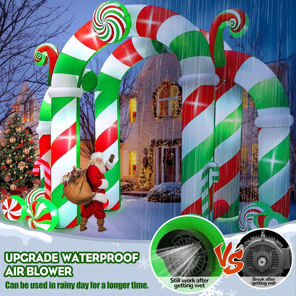 13FT Christmas Archway Inflatables with LED Light, Giant Xmas Candy Arch Inflatable Stereoscopic Blow up Christmas