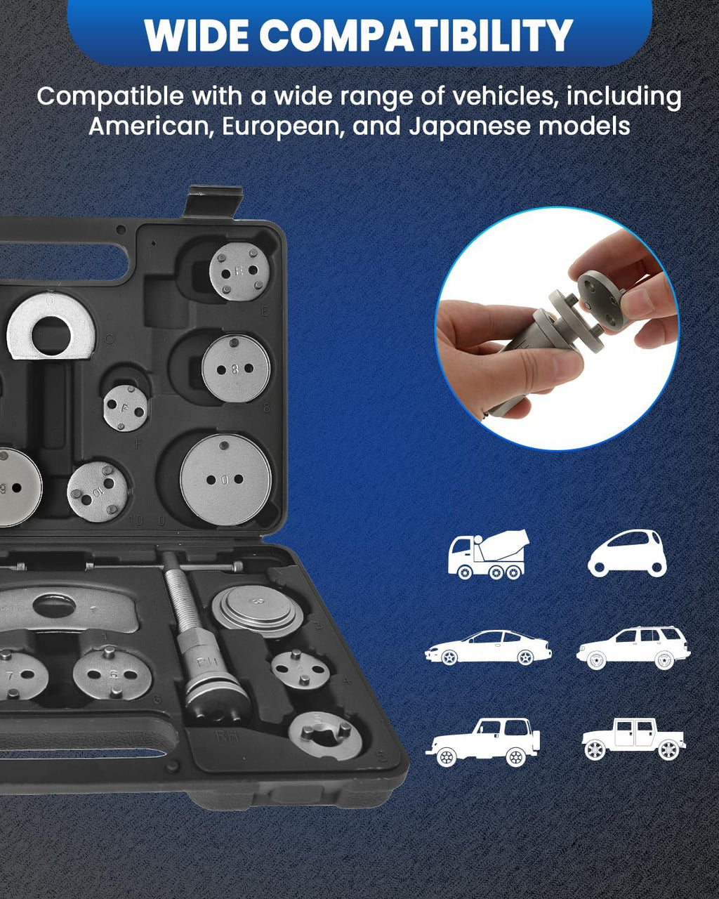 Brake Caliper Compression Tool, Caliper Piston Compressor 24pc