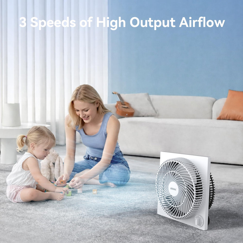 9" Frameless Box Fan, 3-Speed Lightweight Window Box Fan