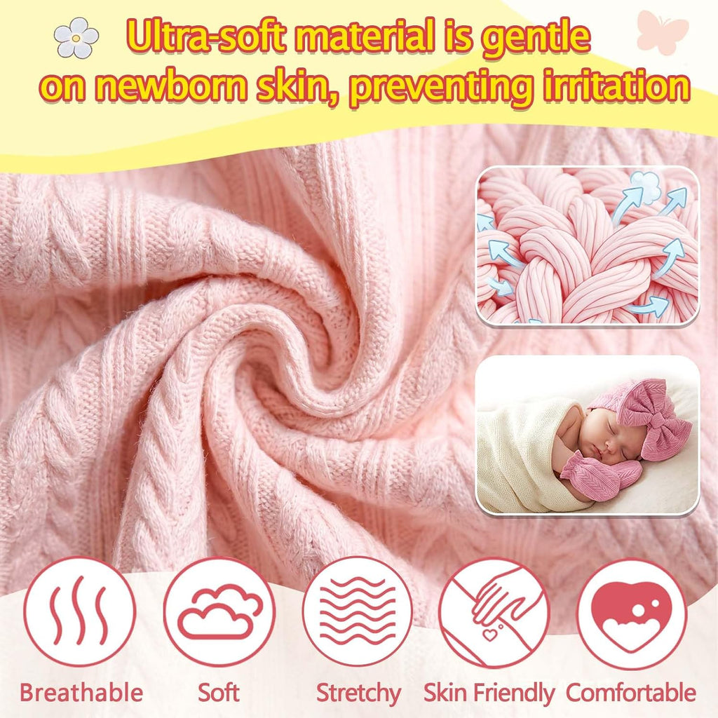 8 Sets Newborn Baby Girl Bow Hats and Mittens Turban Beanies 0-3M