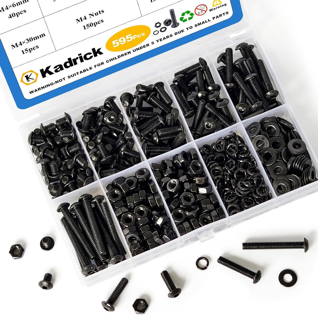 KADRICK 595Pcs M4 Screw Kit,Hex Socket Button Head M4 Bolts Length 6MM-30MM