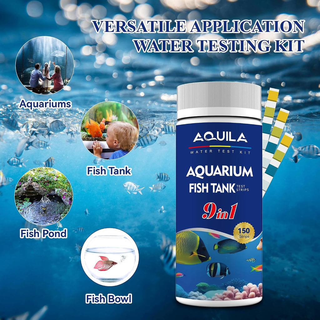 Aquarium Water Test Kit 9-in-1, Aquarium Ammonia Test Strips for Fish Tanks | Fish Ponds, 150CT Fresh and Salt Water
