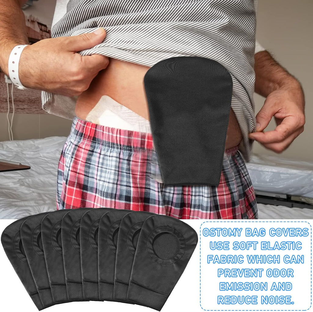 8 Pcs Black Ostomy Bag Cover Colostomy Bag Covers Odor Control Stretchy Washable Pouch Liner for Women Men