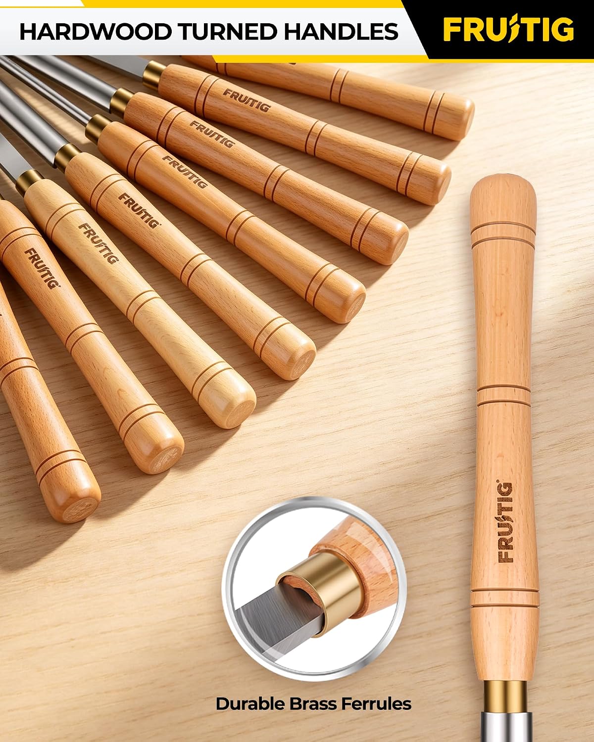 8pc Lathe Chisel Set, M2 HSS Wood Turning Tools for Beginners | Woodworking lathe tool kit for beginners, 10" solid