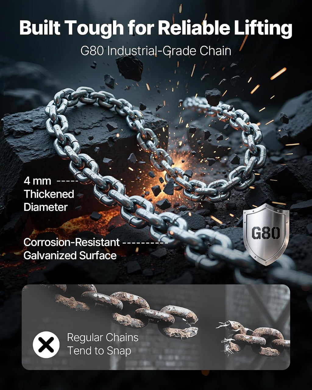 Manual Lever Chain Hoist, 1/2T 1100LBS Capacity Heavy Duty Come Along, 20FT Lift G80 Alloy Steel Chain with Dual Pawl