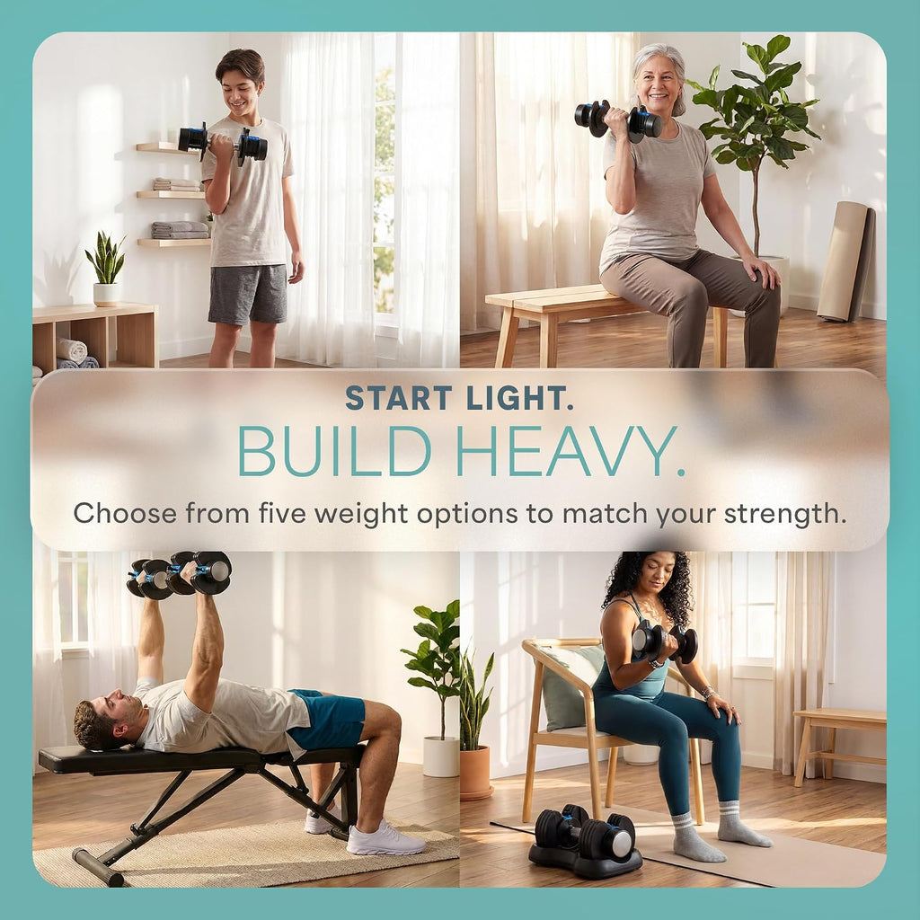 Adjustable Dumbbells, Single or 2pcs, Up to 55 lbs & 3-in1 option | Quick-change weight system with included rack —