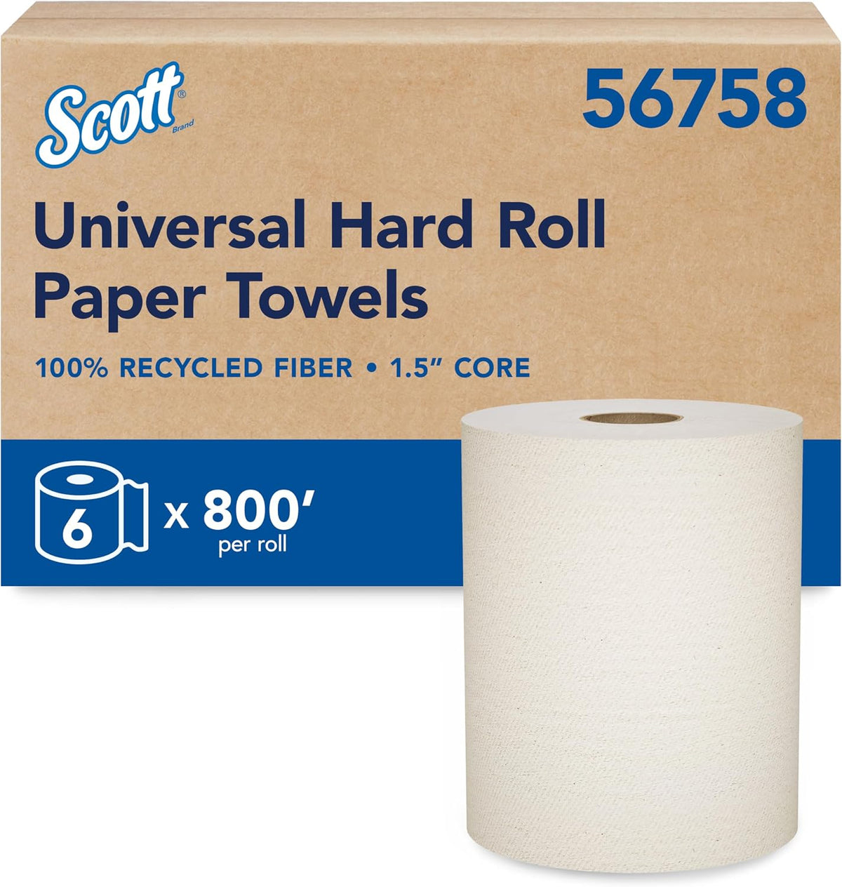 Hard Roll Paper Towels, Bulk, 6 Rolls x 800' (56758)