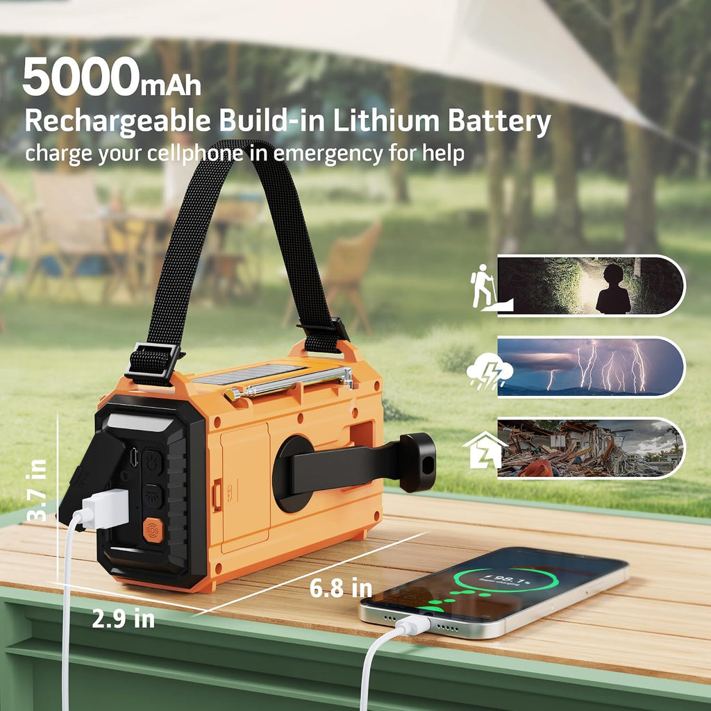 NOAA Weather Alert Radio, 5000mAh Solar Hand Crank Emergency Radio | FM AM Shortwave, Battery Operated Radio with
