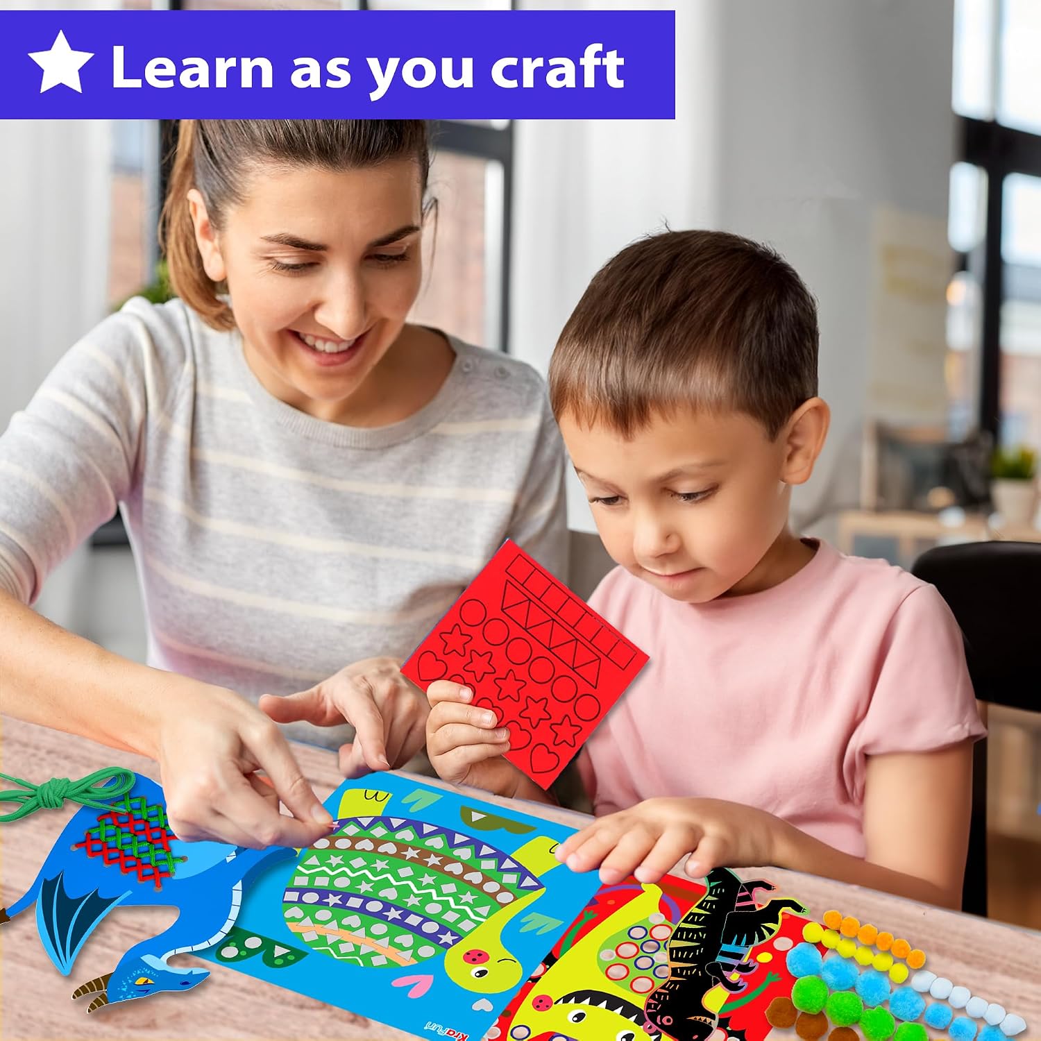 Toddler Art and Craft Kit, Preschool Educational Activities with 10 Envelope Projects - Origami, Puppets, Lacing &