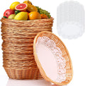 16 Pcs Oval Small Plastic Wicker Bread Basket 2.36 x 9 x 6.7 Inch Woven Food Fruit Storage Basket Bulk for Serving