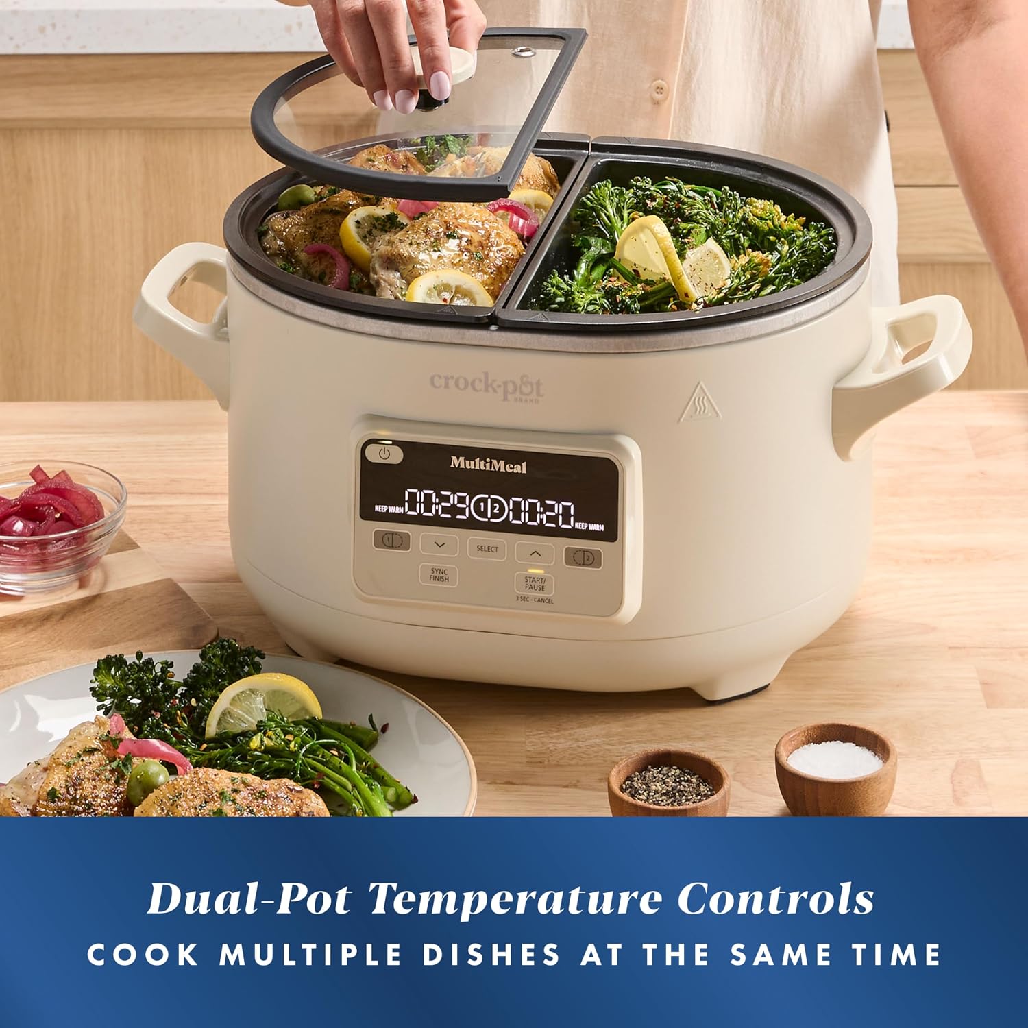 MultiMeal Multicooker and Programmable Slow Cooker with Bake Function, Create 2 Dishes Simultaneously, Two 3.7qt